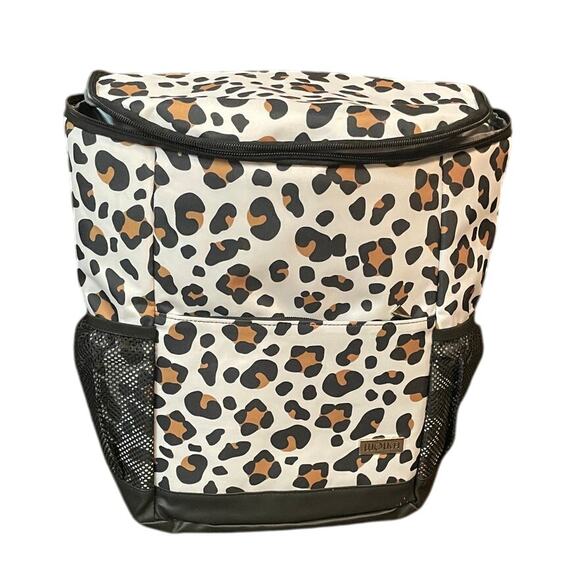 Leopard Print Insulated Cooler Backpack with Black Zipper - Picture 1 of 5
